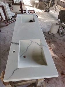 Carrara Marble Double Sink Solid Surface