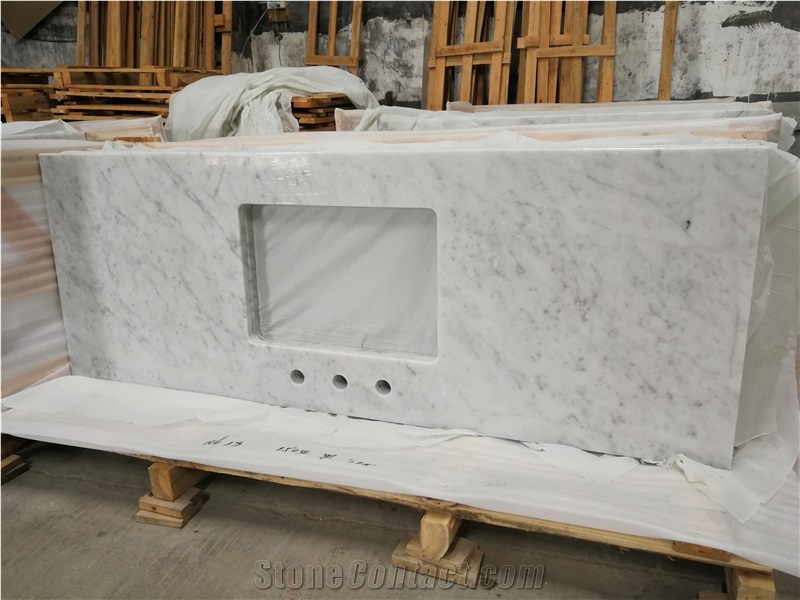 Carrara White Marble Double Sinks Bathroom Countertops