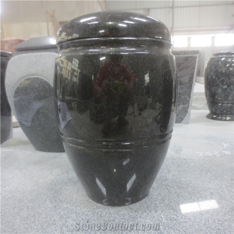 Cemetery Usage Indian Black Granite Urn with Lid
