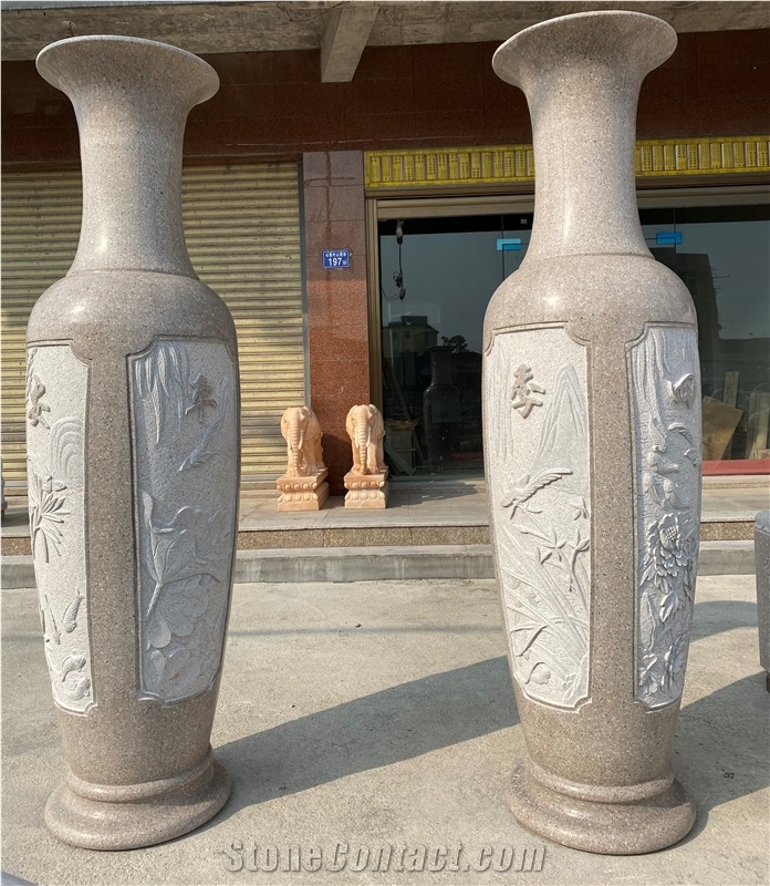 China Granite Tall Vases Big Carving Flower Vase