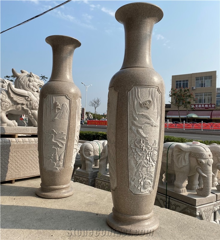 China Granite Tall Vases Big Carving Flower Vase