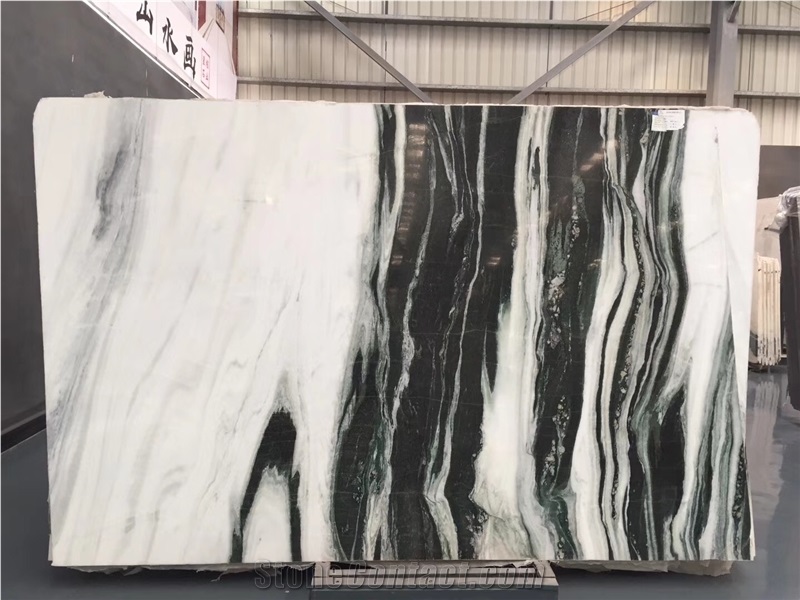 China Landscape Painting Panda White Marble Slabs