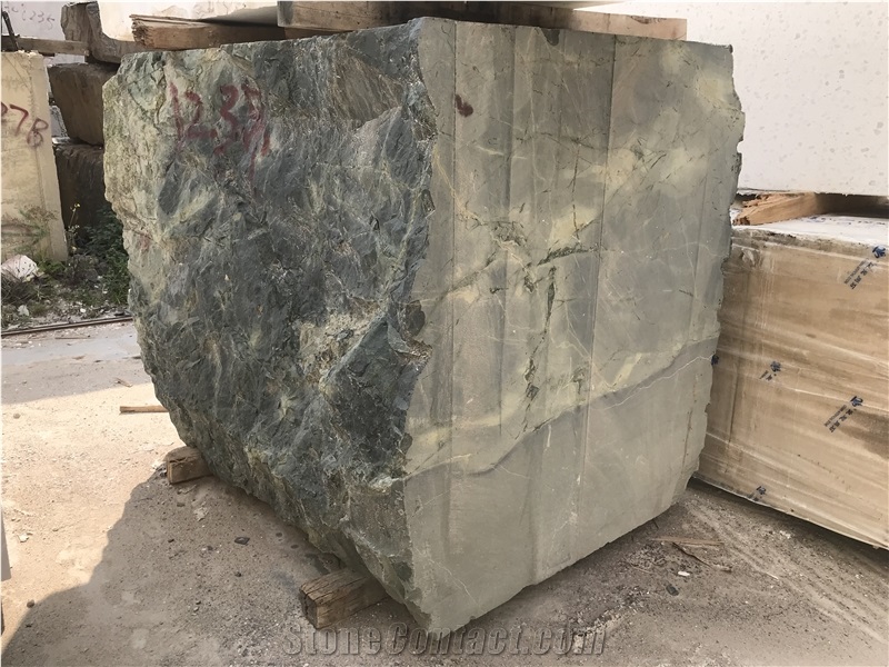 China Peacock Green Marble Quarry Blocks