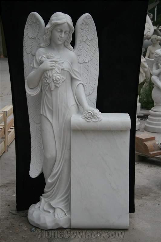 China White Marble Angel Heart Monument&Tombstone