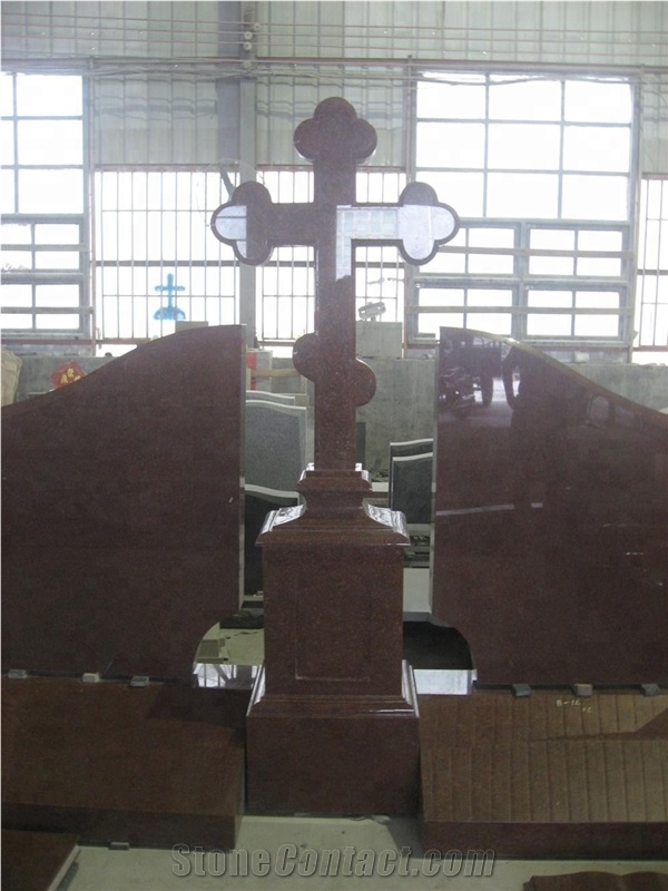 Cross Wings Companion Granite Monument Headstone