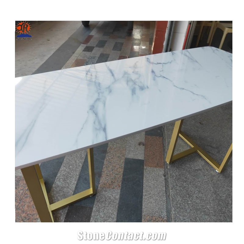 Cyan Flower White Marble Table Tops Customized