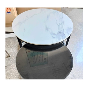 Cyan Flower White Marble Table Tops Customized