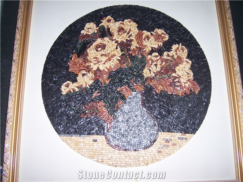 Design Polished Waterjet Marble Mosaic Flower Tile