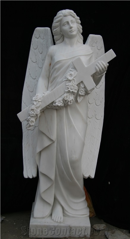 Engraved Angel Statues Of White Marble