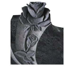 European Style Black Upright Headstone with Rose