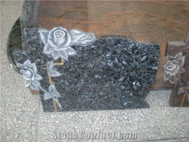 European Style Blue Pearl Granite Headstone