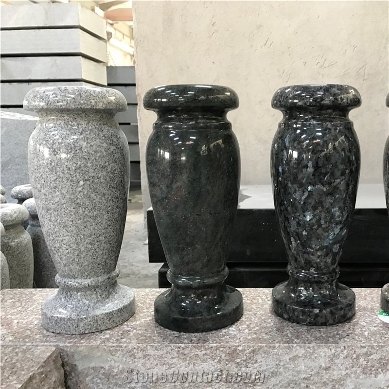 Grey Black Polished Granite Flower Vases