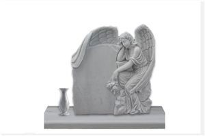 Hand Carved White Angel Marble Headstone
