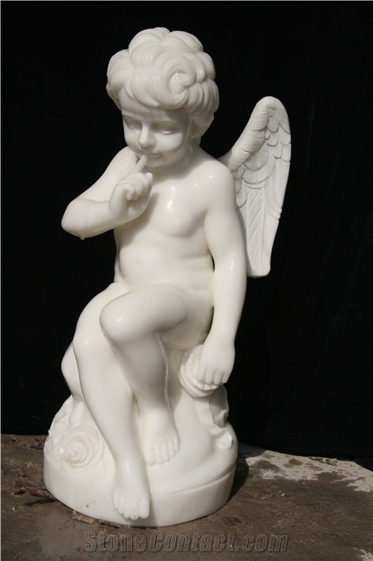 Handcarved Sculptures Little Angel White Marble