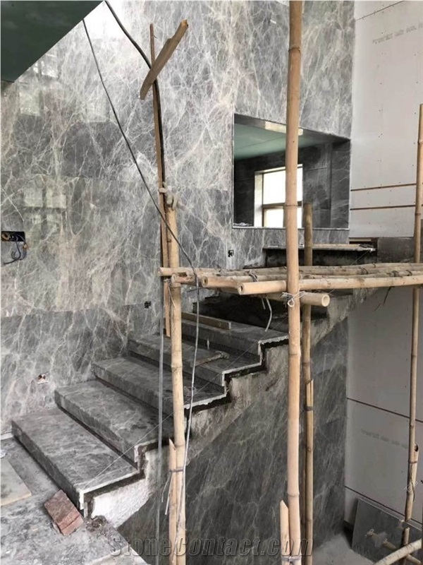 Hermes Grey Marble Steps, Marble Staircase