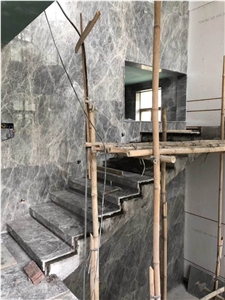 Hermes Grey Marble Steps, Marble Staircase