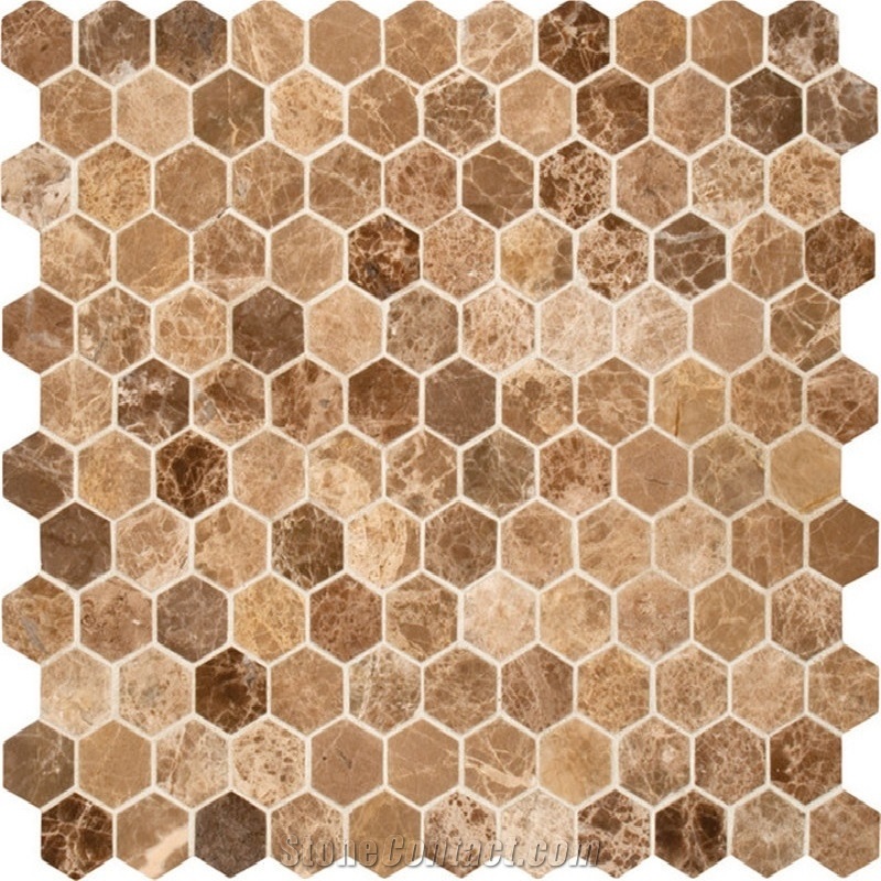 Hexagon Mosaic Light Emperador Marble Mosaic Tiles