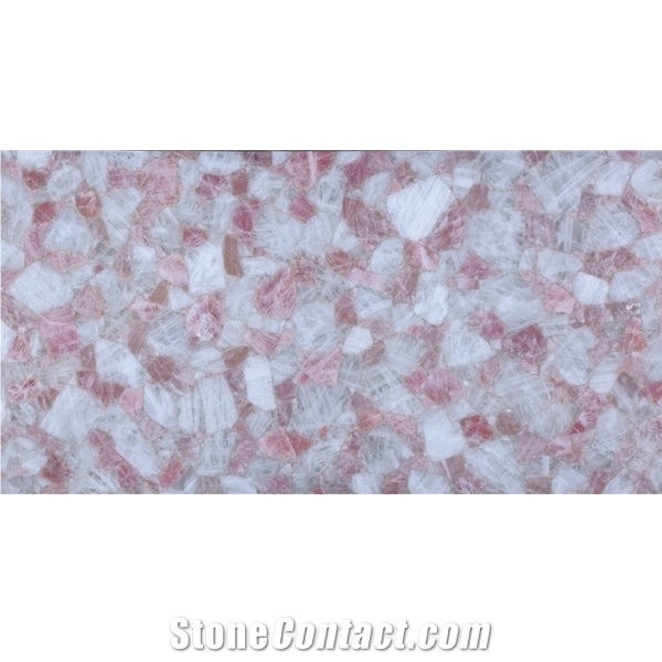 High Polished Pink Crystal Semiprecious Stone Slab