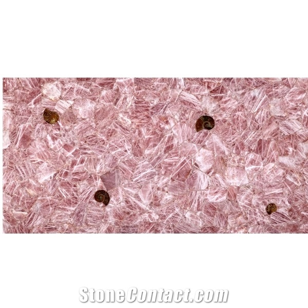 High Polished Pink Crystal Semiprecious Stone Slab