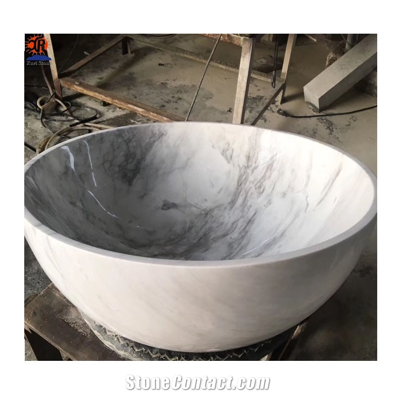 Honed White Volakas Marble Inlay Trough Sink