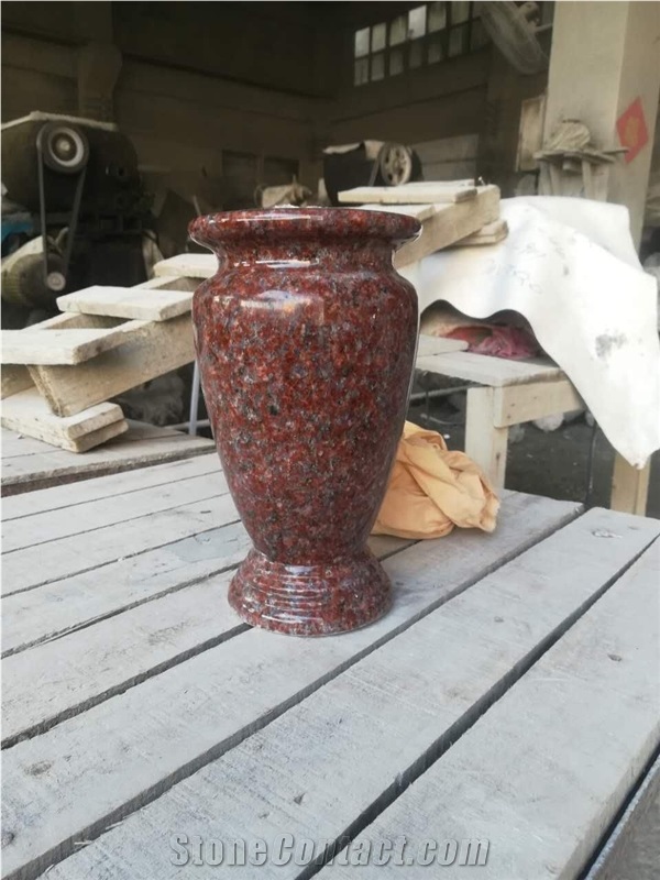 India Red Polished Granite Cemetery Flower Vase