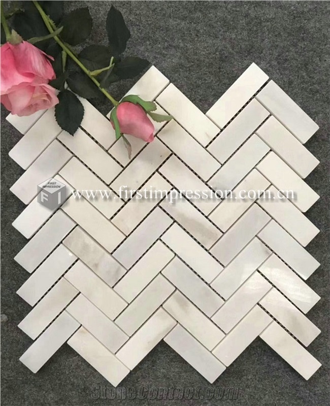 Italy Statuario Venato White Marble Mosaic Tiles