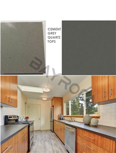 L Shaped Match Cemento Quartz Kitchen Countertops