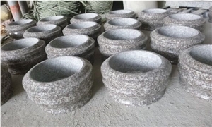 Light Grey Granite Vase and Lamps for Tombstone