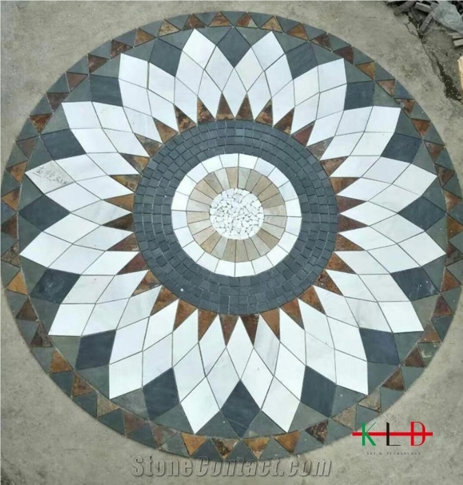 Mosaic Flower Pattern Floor Tiles Design