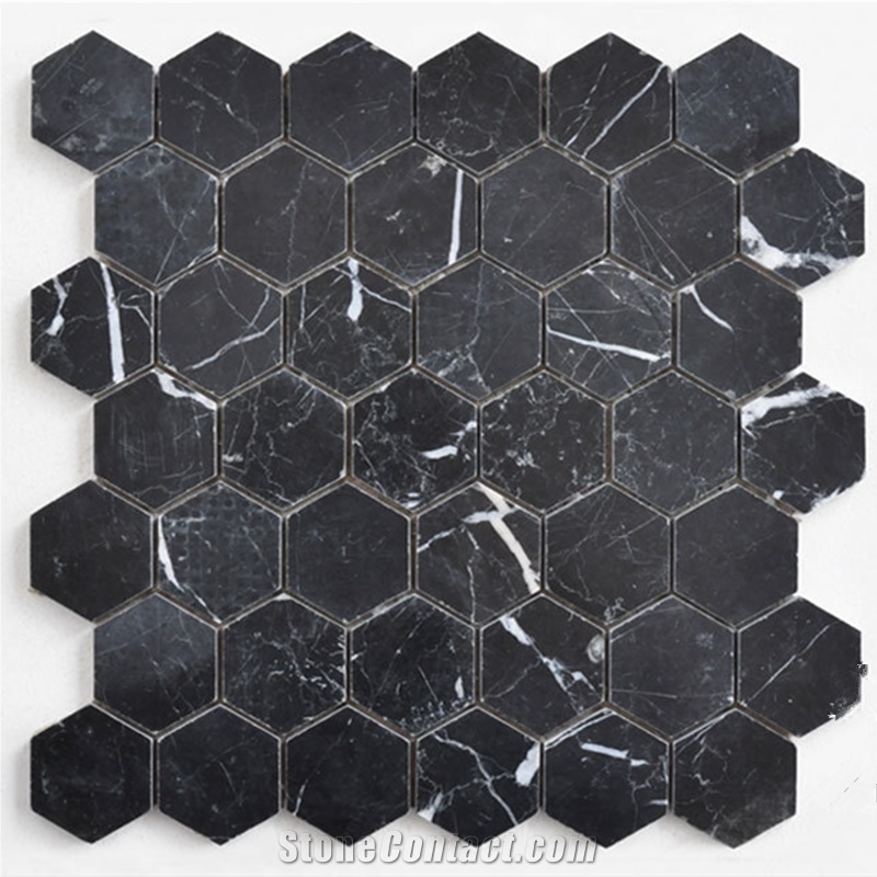 Nero Marquina Hexagon Marble Mosaic for Floor
