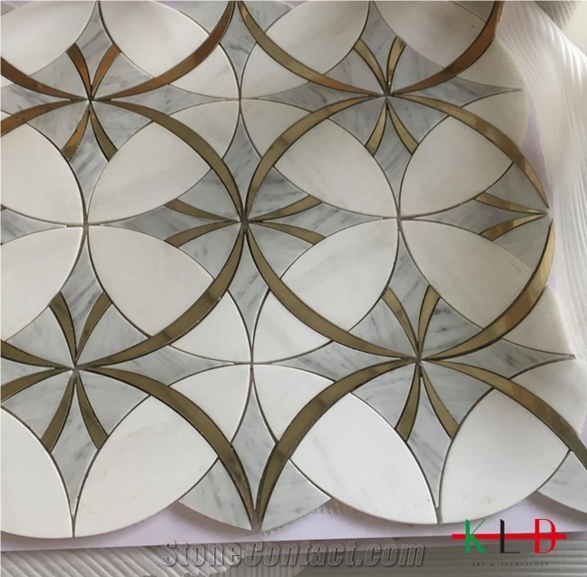 New Design Metal Mosaic Mix Marble Tiles,Waterjet