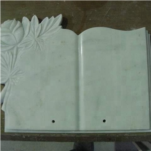 Open Book with Flower Carving Memorial Headstone