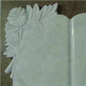 Open Book with Flower Carving Memorial Headstone