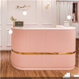 Pink Color Beauty Salon Reception Counter Desk