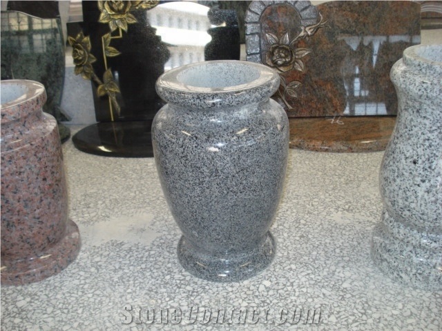 Polished Light Grey Granite Vase for Columbarium