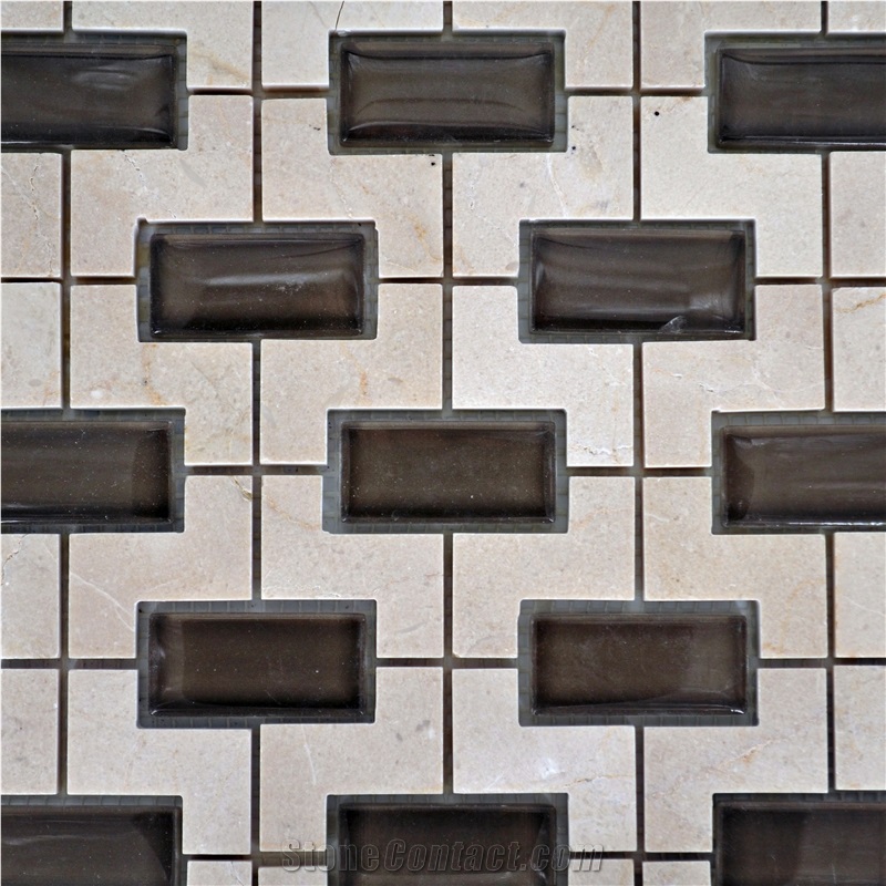 Polished Marble Mosaic with Brick Glass Design