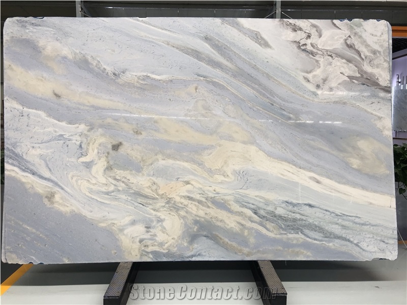 Polished Sky Blue Marble Wall Covering Slabs