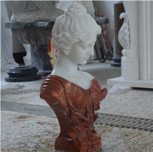 Pure White and Red Marble Woman Head Statue
