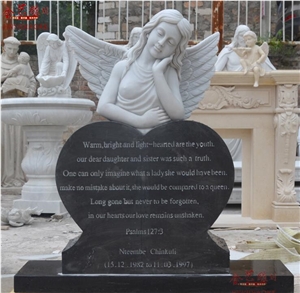 Pure White Marble and Granite Tombstone Sculpture