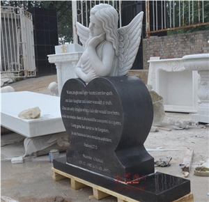 Pure White Marble and Granite Tombstone Sculpture