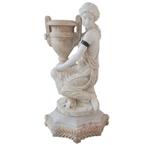 Pure White Marble and Red Granite Woman Statue