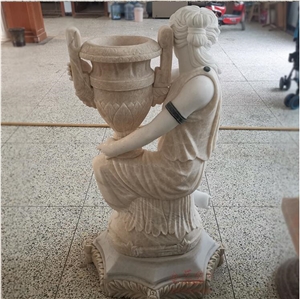 Pure White Marble and Red Granite Woman Statue