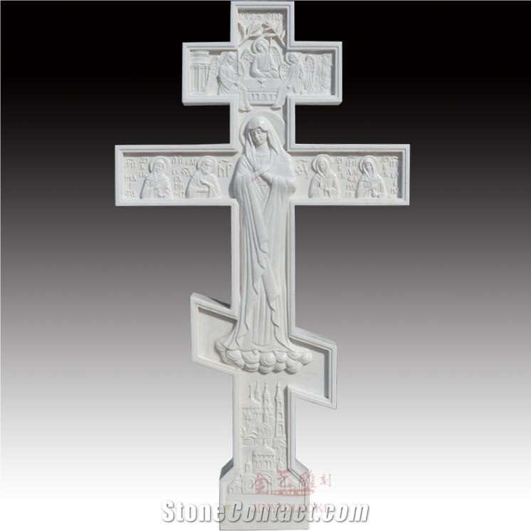 Pure White Marble Cross Modern Sculpture