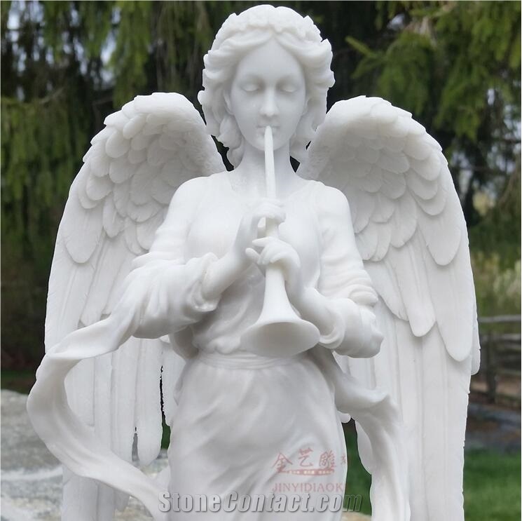 Pure White Marble Music Angle Statue