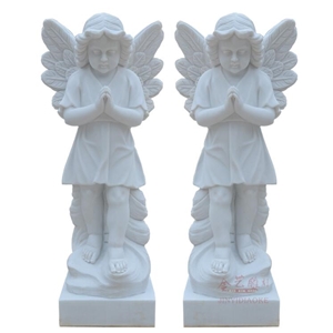 Pure White Marble Prey Little Angel Statue