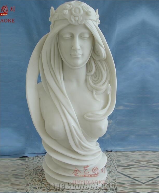 Pure White Marble Western Woman Head Statue