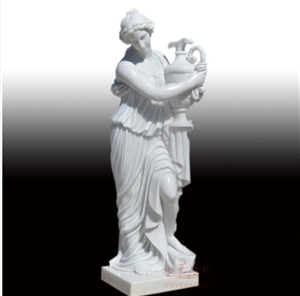 Pure White Marble Women Holding Can Statue
