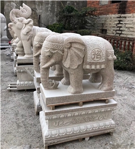 Red Granite Elephant Carving Hotel Sculptures