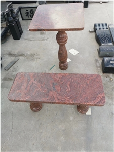 Red Granite Monument Bench and Tables
