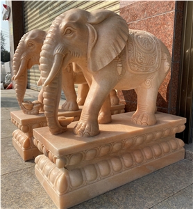 Red Sunset Marble Elephant Sculpture Home Statues